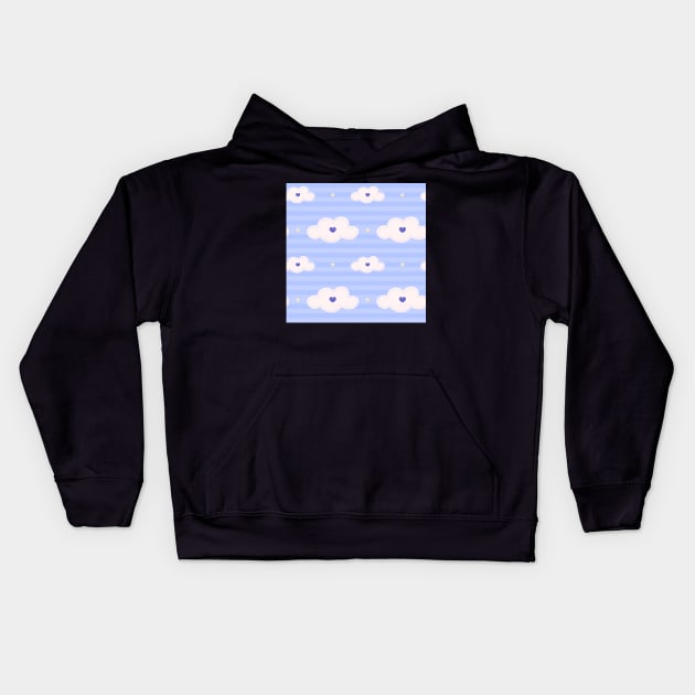 Cute pattern with clouds, stars and stripes Kids Hoodie by Lozovytska